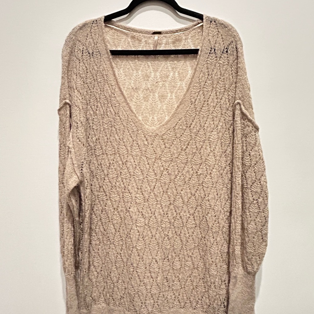 Free People Beige V-Neck Sweater
